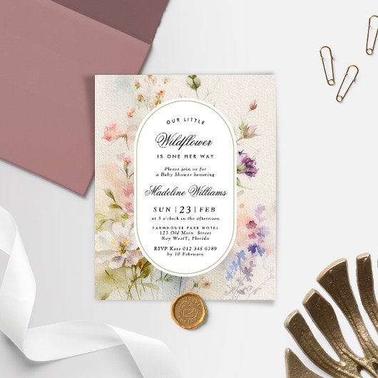 Budget Elegant Wildflower Baby shower Invitation