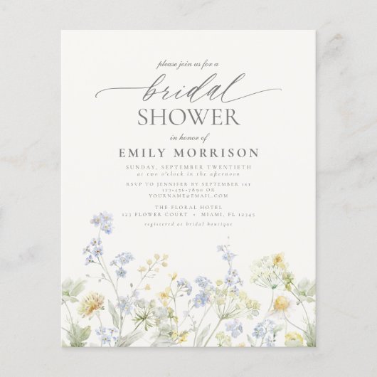 Budget Elegant Wildflower Bridal Shower Invitation Flyer (Voorkant)