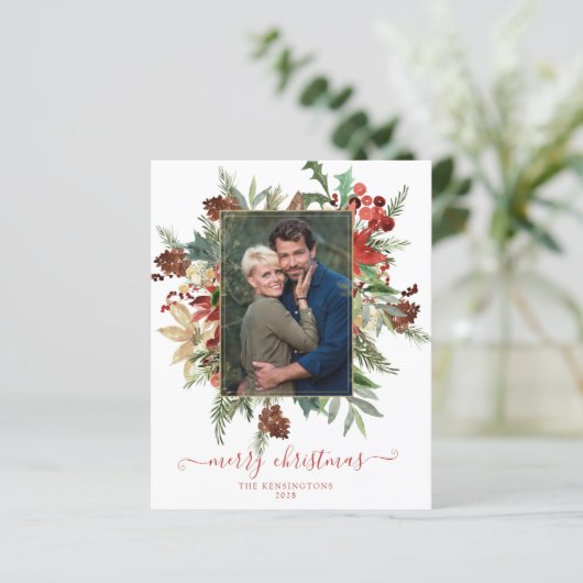 Budget Elegant Winter Floral Gold kerstfoto (Staand voorkant)