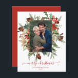 Budget Elegant Winter Floral Gold kerstfoto<br><div class="desc">Budget Elegante Winter Floral Holiday Christmas Photo Christmas Kaart met uw foto in onze faux gouden folie lijst van rustieke maar elegante wintervakantie groen zoals poinsettia, holly en pine. De achterkant is vakantierood, maar kan gemakkelijk worden gewijzigd. **Ons budget papier is kleiner, lichter en delicater, maar nog steeds mooi! Vergeet...</div>