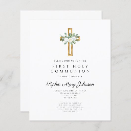 Budget Elegant Wit Bloem First Communion (Voorkant / Achterkant)