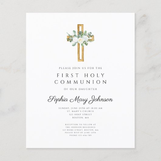 Budget Elegant Wit Bloem First Communion (Voorkant)