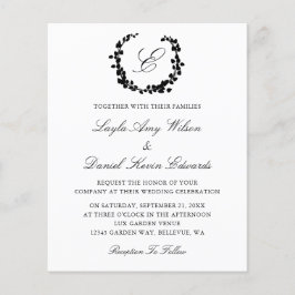 Budget Elegant Wreath Monogram Wedding Uitnodiging Flyer