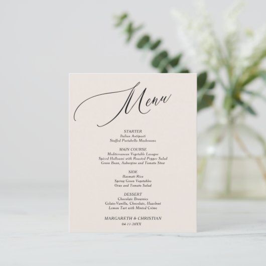 Budget Elegant Zand Minimalistisch Wedding Menu (Staand voorkant)