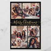 Budget Elegant Zwart Goud 5 Foto Kerst Kaart (Voorkant)