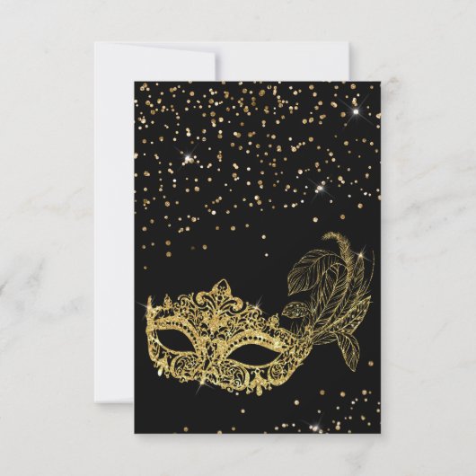 BUDGET Elegant Zwart Goud Masquerade Quinceañera Notitiekaartje (Achterkant)