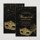 BUDGET Elegant Zwart Goud Masquerade Quinceañera Notitiekaartje (Voorkant / Achterkant)