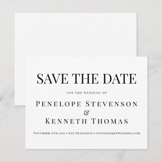 Budget Elegant Zwart Wit Save The Date Briefkaart (Voorkant / Achterkant)