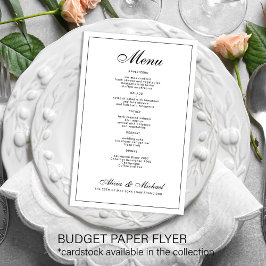 Budget elegant zwart-wit trouwmenu flyer
