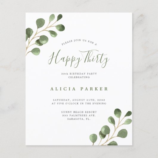 Budget elegante 30 jaar verjaardagsuitnodiging flyer (Voorkant)