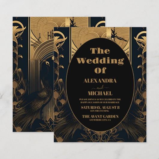 Budget Elegante Art Deco Peacocks Bruiloft (Voorkant / Achterkant)