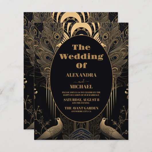 Budget Elegante Art Deco Peacocks Bruiloft (Voorkant / Achterkant)