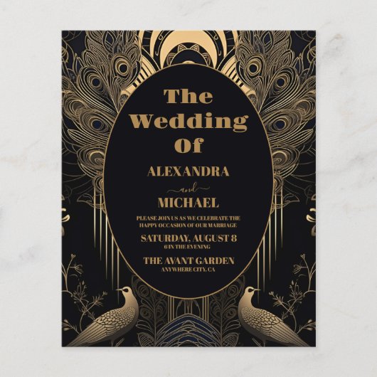 Budget Elegante Art Deco Peacocks Bruiloft (Voorkant)