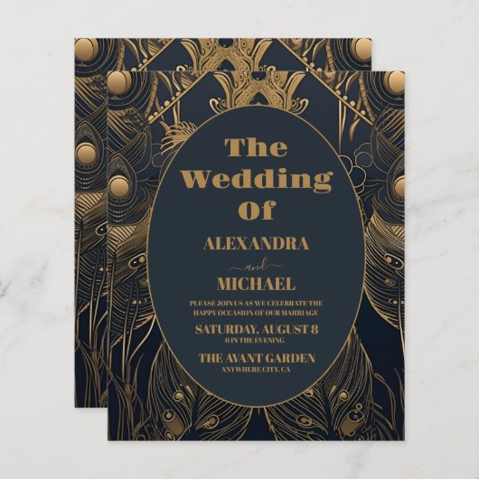 Budget Elegante Art Deco Peacocks Bruiloft (Voorkant / Achterkant)