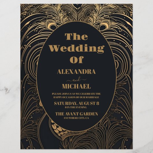 Budget Elegante Art Deco Peacocks Bruiloft Flyer (Voorkant)