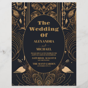 Budget Elegante Art Deco Peacocks Bruiloft Flyer