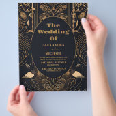 Budget Elegante Art Deco Peacocks Bruiloft Flyer (Hand)