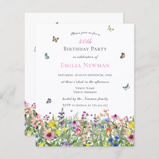 Budget Elegante Bloemen 40e Verjaardagsfeest (Voorkant / Achterkant)