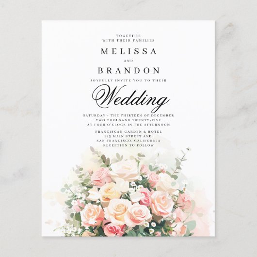 BUDGET Elegante Bloemen Boeket Monogram Huwelijk (Voorkant)