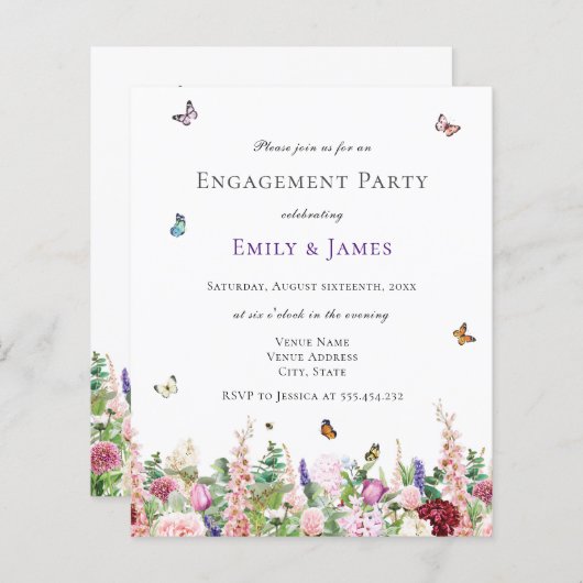 Budget Elegante Bloemen Engagement Party Uitnodigi (Voorkant / Achterkant)