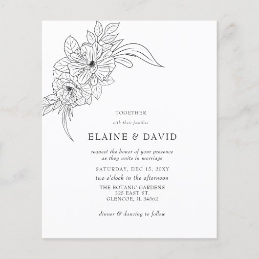 Budget Elegante Bloemen Schets Bruiloft Uitnodigin (Voorkant)