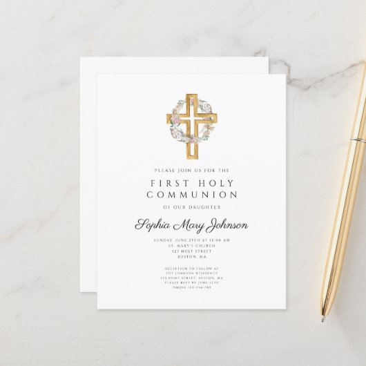 Budget Elegante Bloemenkrans Kruis Eerste Communie (Voorkant / Achterkant in situ)