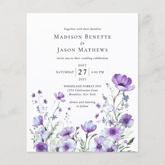 BUDGET Elegante Boheemse Paarse Bloemen Bruiloft (Voorkant)