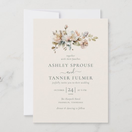 Budget Elegante Boho Bloemen Botanische Bruiloft Kaart (Voorkant)