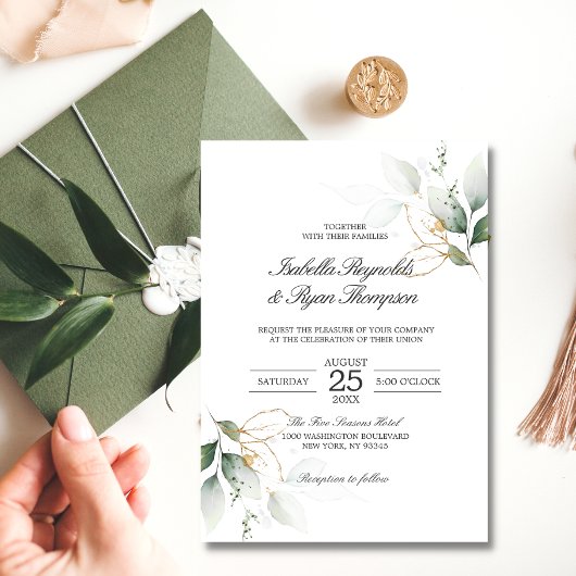 BUDGET Elegante botanische bladeren gouden bruilof Kaart