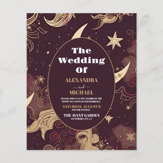 Budget Elegante Bourgondische Gouden Hemelbruiloft (Voorkant)