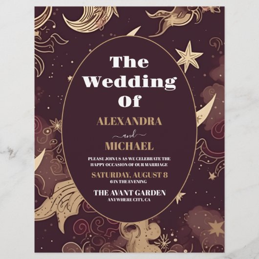 Budget Elegante Bourgondische Gouden Hemelbruiloft Flyer (Voorkant)