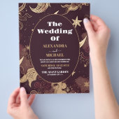 Budget Elegante Bourgondische Gouden Hemelbruiloft Flyer (Hand)