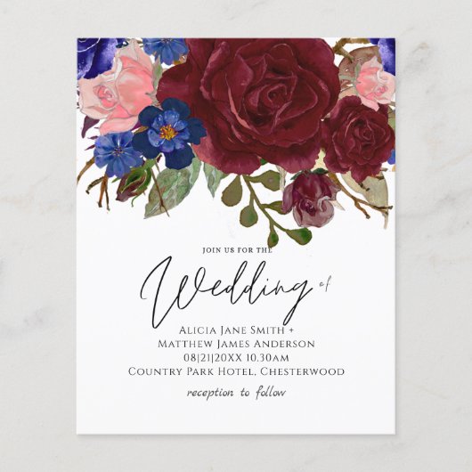 BUDGET Elegante bruine blauwe bloem bruiloft uitno (Voorkant)