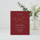 BUDGET Elegante Burgundy Gouden QR Code Rsvp Bruil (Staand voorkant)