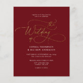 BUDGET Elegante Burgundy Gouden QR Code Rsvp Bruil (Voorkant)