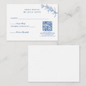 BUDGET Elegante Classic Blauw Bloemen Bruiloft QR  Informatiekaartje (Voorkant / Achterkant)