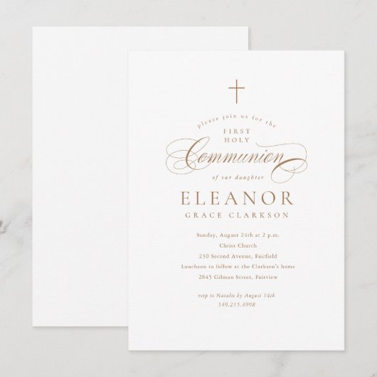 Budget Elegante Cross Kalligrafie Eerste Communie Kaart (Voorkant / Achterkant)