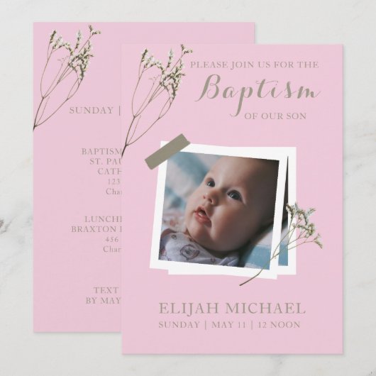 Budget Elegante doop van onze Baby uitnodiging (Voorkant / Achterkant)