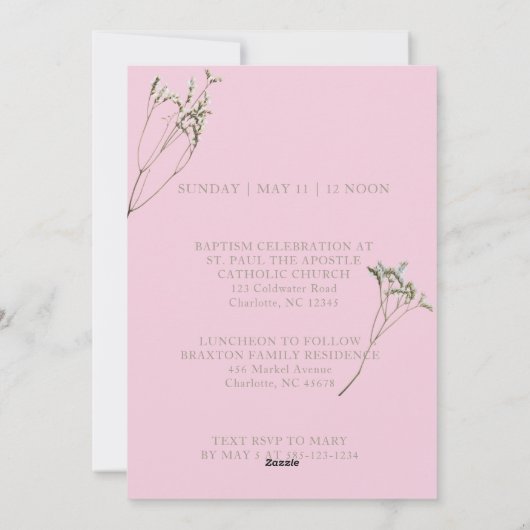 Budget Elegante doop van onze Baby uitnodiging (Achterkant)