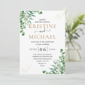 Budget Elegante Eucalyptus Verlaat Groen Trouwen Kaart (Staand voorkant)