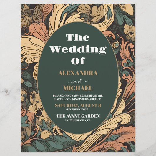 Budget Elegante Floral Art Nouveau Bruiloft Flyer (Voorkant)