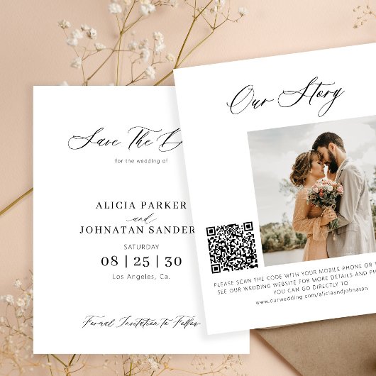 Budget elegante foto QR-code trouwkaart save the d