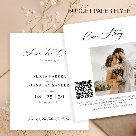 Budget elegante foto QR-code trouwkaart save the d Flyer