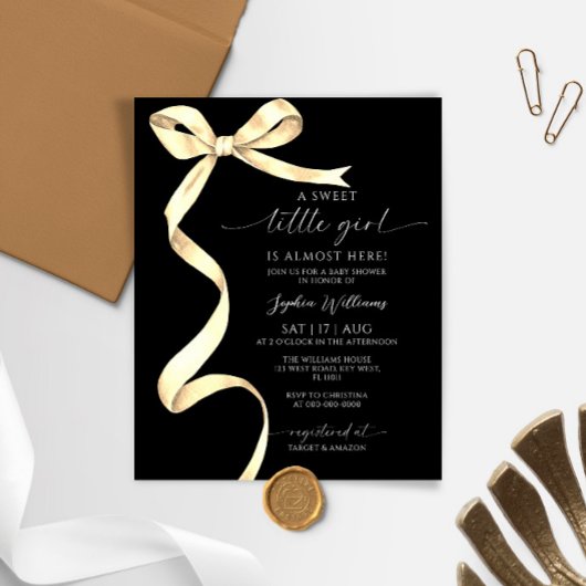 Budget Elegante Gold Bow Sweet Girl Baby shower