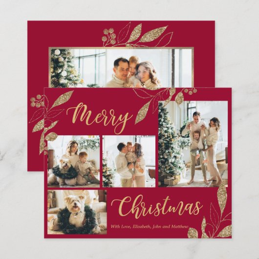 Budget Elegante Gouden Roze Foto Kerstkaart (Voorkant / Achterkant)