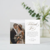 Budget Elegante Gouden Script Trouw Dankkaart (Staand voorkant)