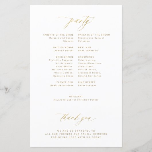 Budget elegante gouden typografie bruiloft program (Achterkant)