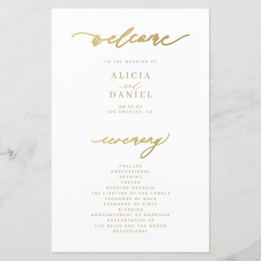 Budget elegante gouden typografie bruiloft program (Voorkant)