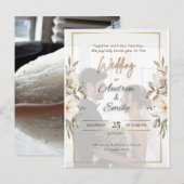 Budget Elegante Groen & Goud Overlay Fotobruiloft Briefkaart (Voorkant / Achterkant)