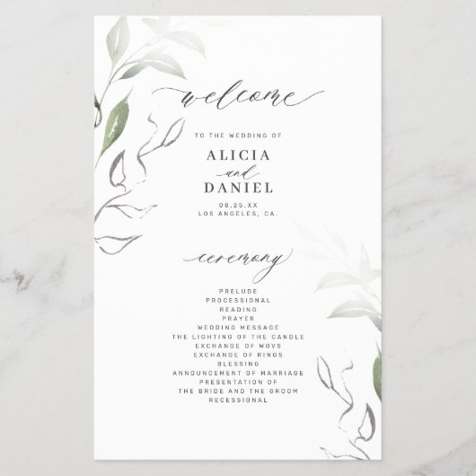Budget elegante groen laat trouwprogramma flyer (Voorkant)